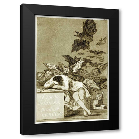 The Sleep of Reason Produces Monsters - Los Caprichios Black Modern Wood Framed Art Print with Double Matting by De Goya, Francisco