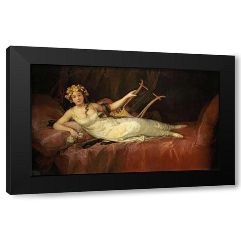 Portrait of The 10th Marquesa De Santa Cruz As The Muse Euterpe Black Modern Wood Framed Art Print by Goya, Francisco De