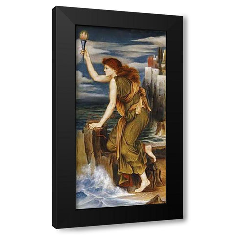 Hero Holding The Beacon For Leander Black Modern Wood Framed Art Print with Double Matting by De Morgan, Evelyn