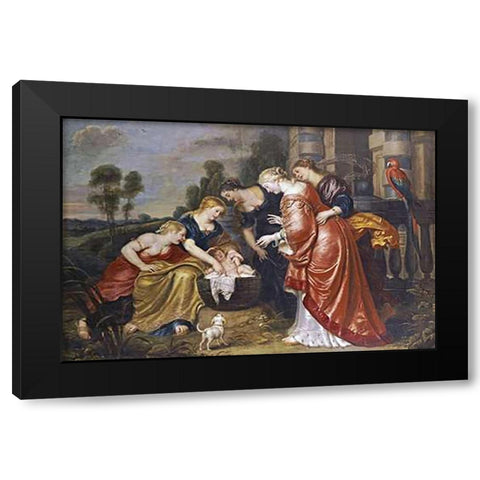 The Finding of Moses Black Modern Wood Framed Art Print with Double Matting by Vos, Cornelis De