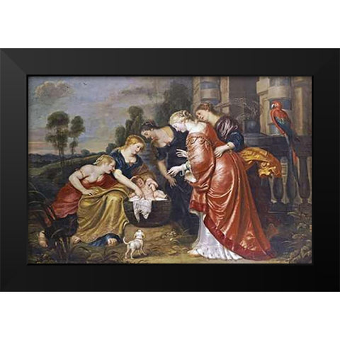 The Finding of Moses Black Modern Wood Framed Art Print by Vos, Cornelis De