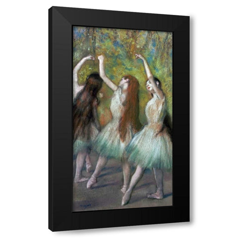 Green Dancers Black Modern Wood Framed Art Print with Double Matting by Degas, Edgar