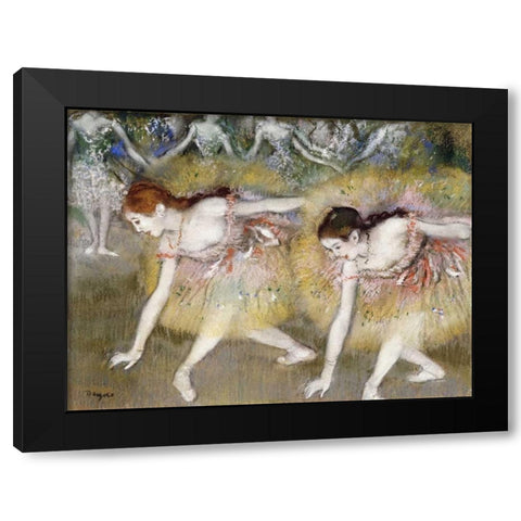 Dancers Bending Down Black Modern Wood Framed Art Print with Double Matting by Degas, Edgar