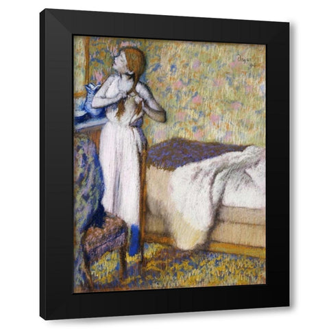 Morning Toilet Black Modern Wood Framed Art Print with Double Matting by Degas, Edgar