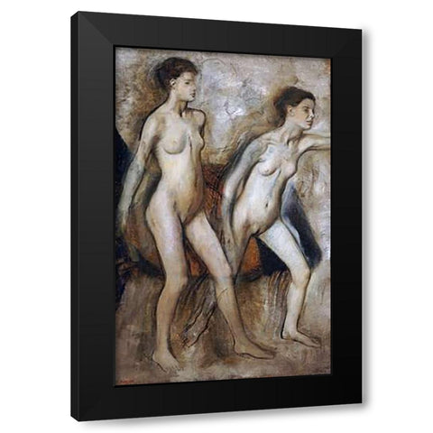 Young Spartan Girls Provoking The Boys Black Modern Wood Framed Art Print with Double Matting by Degas, Edgar