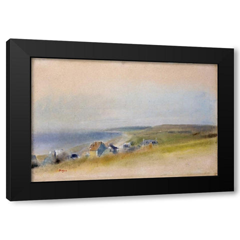 Houses On The Cliff Edge at Villers-Sur-Mer Black Modern Wood Framed Art Print by Degas, Edgar