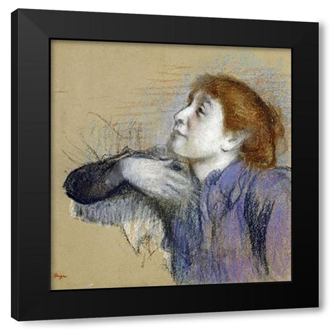 Bust of a Woman Black Modern Wood Framed Art Print with Double Matting by Degas, Edgar