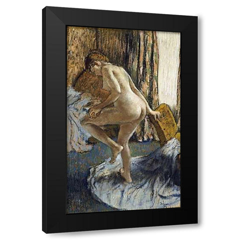 After The Bath Black Modern Wood Framed Art Print with Double Matting by Degas, Edgar
