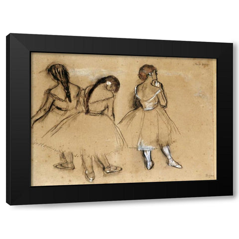 Three Dancers Black Modern Wood Framed Art Print with Double Matting by Degas, Edgar