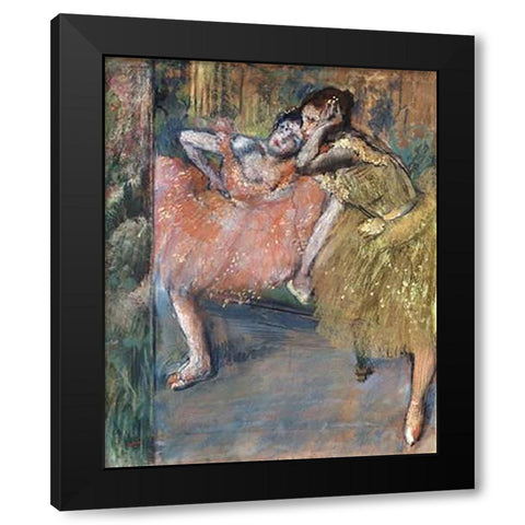 Two Dancers by a Hearth Black Modern Wood Framed Art Print with Double Matting by Degas, Edgar