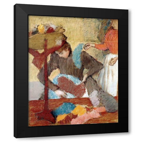 The Hatmaker Black Modern Wood Framed Art Print with Double Matting by Degas, Edgar