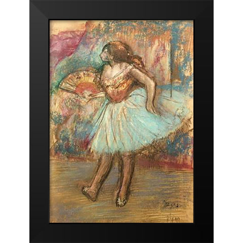 Dancer With a Fan Black Modern Wood Framed Art Print by Degas, Edgar