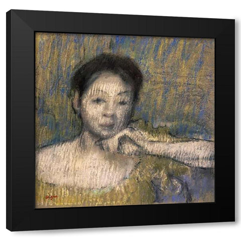 Bust of a Woman With Her Left Hand On Her Chin Black Modern Wood Framed Art Print with Double Matting by Degas, Edgar