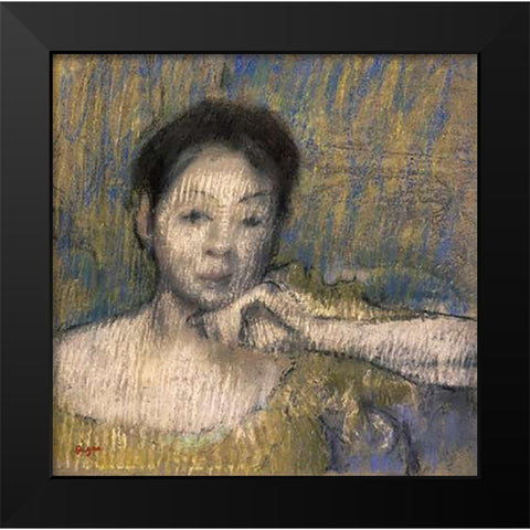 Bust of a Woman With Her Left Hand On Her Chin Black Modern Wood Framed Art Print by Degas, Edgar