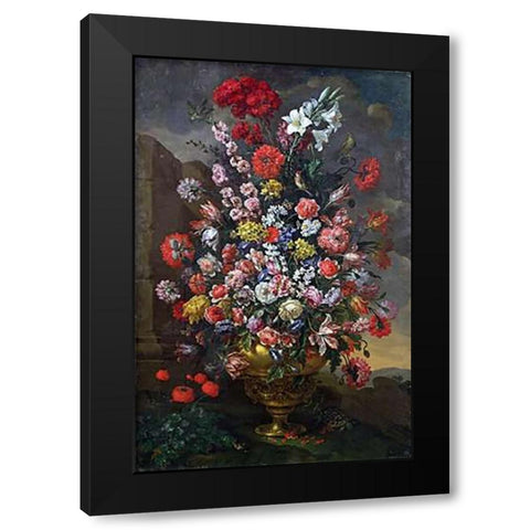 Lilies, Tulips, Carnations, Peonies, Convolvuli Black Modern Wood Framed Art Print with Double Matting by Del Bimbo, Bartolomeo