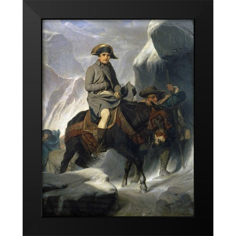 Napoleon Crossing The Alps Black Modern Wood Framed Art Print by Delaroche, Paul
