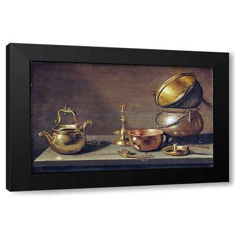 A Still Life of Kitchenware Black Modern Wood Framed Art Print with Double Matting by Delff, Jacob Willemsz