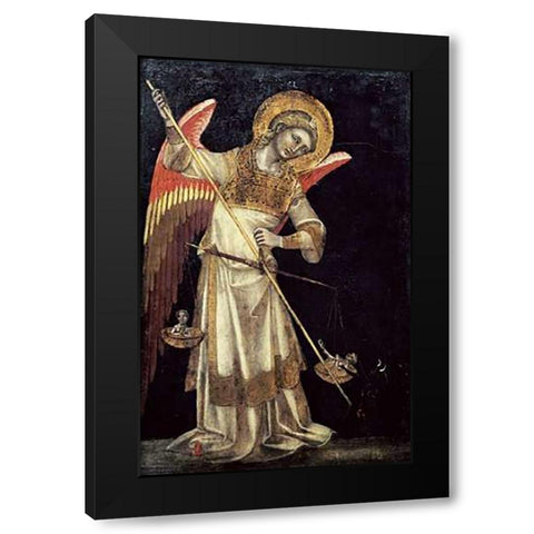 An Angel Protecting a Soul In The Balance From The Devil Black Modern Wood Framed Art Print by Di Arpo, Guariento