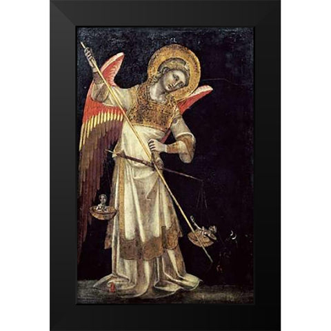 An Angel Protecting a Soul In The Balance From The Devil Black Modern Wood Framed Art Print by Di Arpo, Guariento