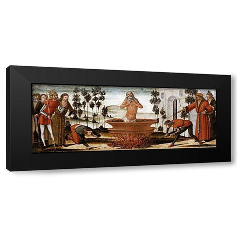 Saint John The Evangelist In a Vat of Boiling Oil: a Predella Panel Black Modern Wood Framed Art Print with Double Matting by Di Giovanni, Benvenuto