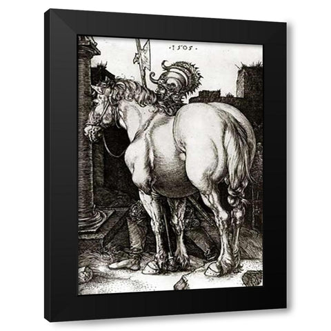 The Large Horse Black Modern Wood Framed Art Print by Durer, Albrecht