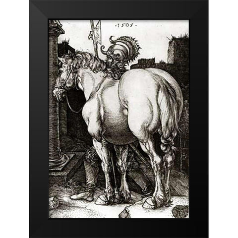 The Large Horse Black Modern Wood Framed Art Print by Durer, Albrecht