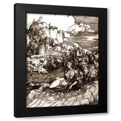 The Sea Monster Black Modern Wood Framed Art Print by Durer, Albrecht
