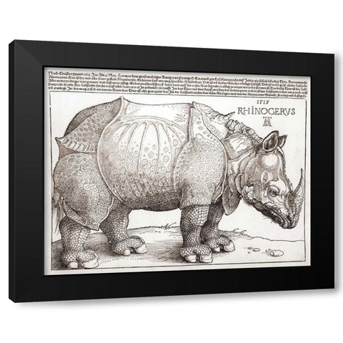 The Rhinoceros Black Modern Wood Framed Art Print with Double Matting by Durer, Albrecht