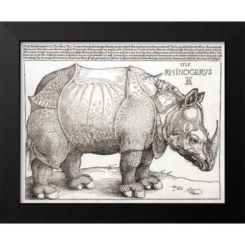 The Rhinoceros Black Modern Wood Framed Art Print by Durer, Albrecht