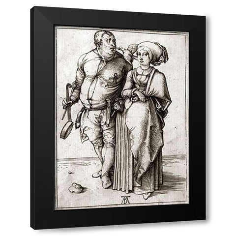 A Cook and His Wife Black Modern Wood Framed Art Print with Double Matting by Durer, Albrecht