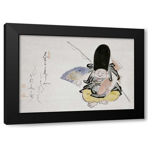 Ebisu Dancing With a Poem. Hanging Scroll Black Modern Wood Framed Art Print with Double Matting by Ekaku, Hakuin
