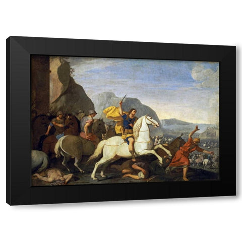 Saint James at The Battle of Clavijo Black Modern Wood Framed Art Print by Falcone, Aniello