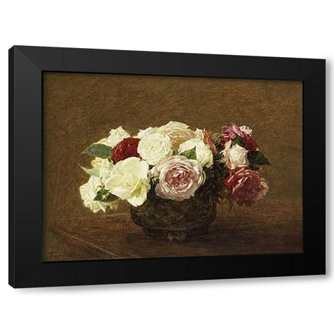 Roses Black Modern Wood Framed Art Print with Double Matting by Latour, Henri Fantin