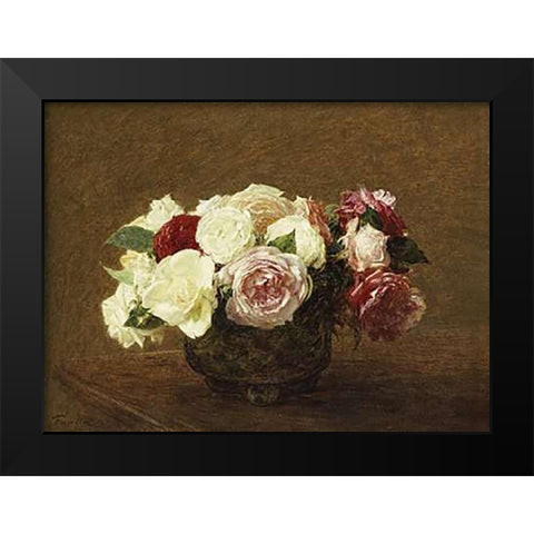 Roses Black Modern Wood Framed Art Print by Latour, Henri Fantin