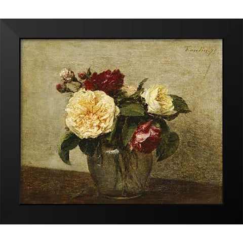 Red and Yellow Roses Black Modern Wood Framed Art Print by Latour, Henri Fantin