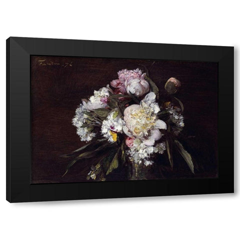 Peonies, White Carnations and Roses Black Modern Wood Framed Art Print with Double Matting by Fantin-Latour, Henri