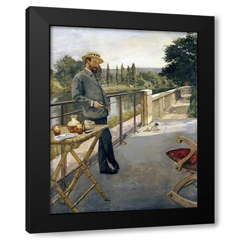 An Elegant Man On a Terrace Black Modern Wood Framed Art Print by Gervex, Henri