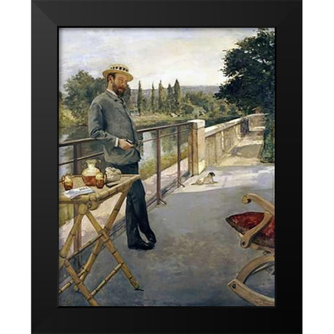 An Elegant Man On a Terrace Black Modern Wood Framed Art Print by Gervex, Henri
