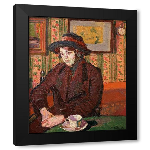 Girl With a Tea Cup Black Modern Wood Framed Art Print by Gilman, Harold