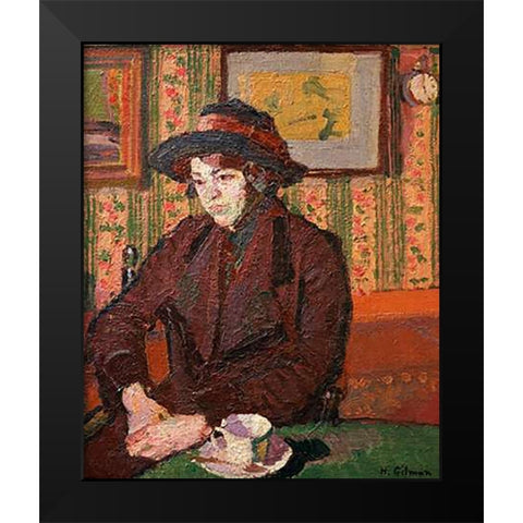 Girl With a Tea Cup Black Modern Wood Framed Art Print by Gilman, Harold