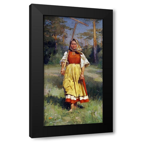 The Village Girl Black Modern Wood Framed Art Print with Double Matting by Gorokhoff, Ivan Lavrentievitch
