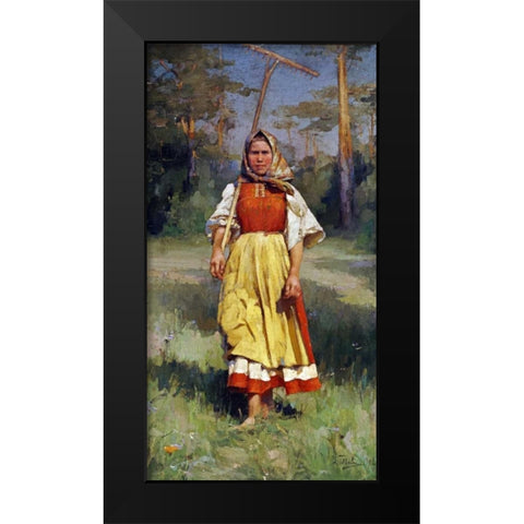The Village Girl Black Modern Wood Framed Art Print by Gorokhoff, Ivan Lavrentievitch