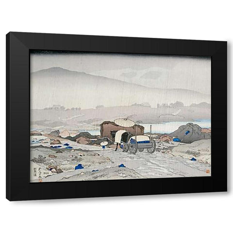 Rain at Yabakei Black Modern Wood Framed Art Print with Double Matting by Goyo, Hashiguchi