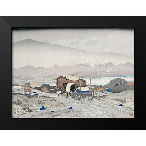 Rain at Yabakei Black Modern Wood Framed Art Print by Goyo, Hashiguchi