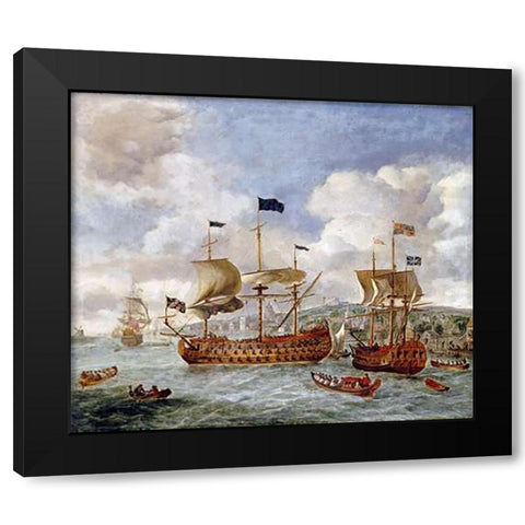 Queen Annes Visit To Greenwich Black Modern Wood Framed Art Print by Griffier, Jan