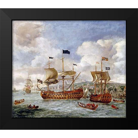 Queen Annes Visit To Greenwich Black Modern Wood Framed Art Print by Griffier, Jan