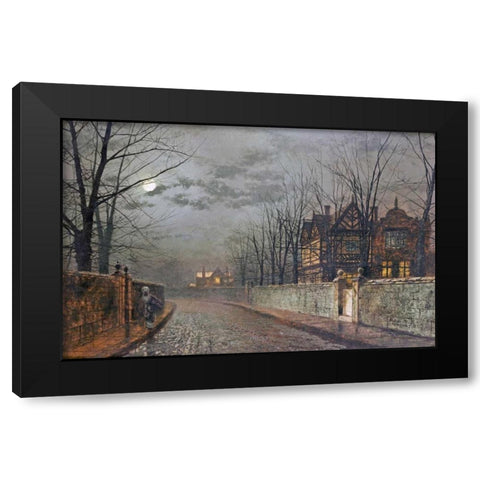 Old English House, Moonlight After Rain Black Modern Wood Framed Art Print with Double Matting by Grimshaw, John Atkinson