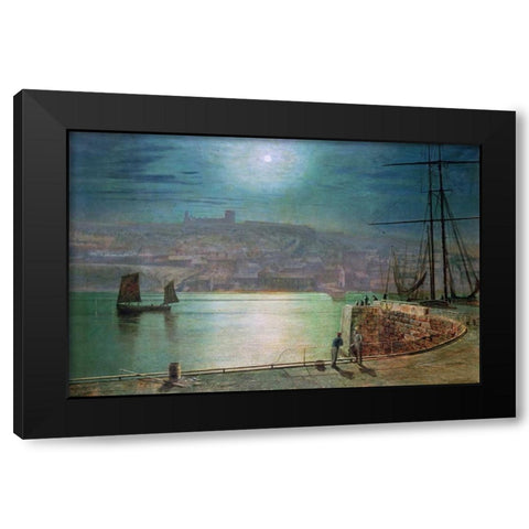 Whitby Harbour By Moonlight Black Modern Wood Framed Art Print by Grimshaw, John Atkinson