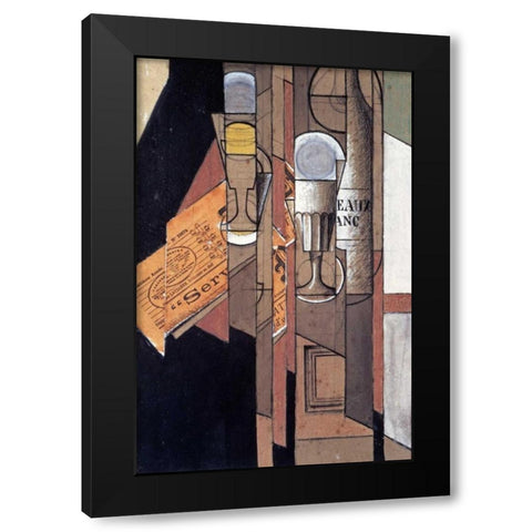 Glasses, a Newspaper and a Bottle of Wine Black Modern Wood Framed Art Print with Double Matting by Gris, Juan