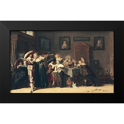 An Elegant Company Carousing In An Interior Black Modern Wood Framed Art Print by Hals, Dirk